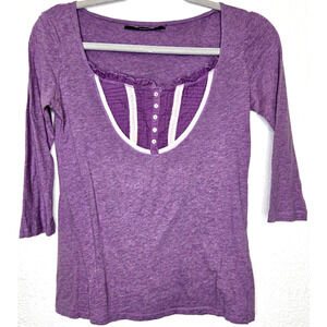 Vintage Womens Henley Top 2 Purple Heathered Pintuck Ruffle Lace Bib Thin Soft